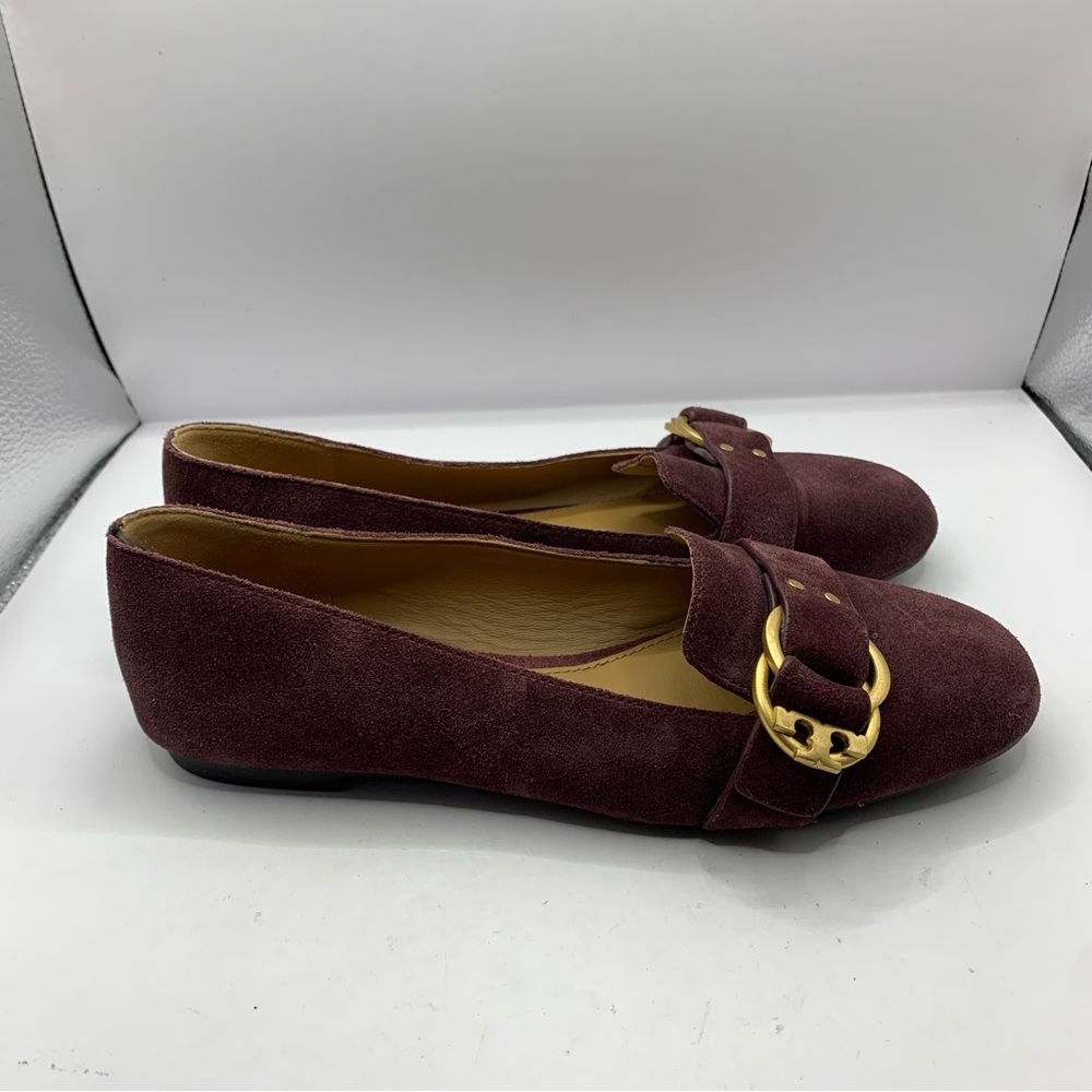 Women's 6 Tory Burch Marden Suede Flats Malbec Purple - Picture 5 of 7